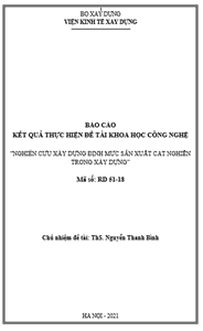 ĐỀ TÀI: Nghiên cứu xây dựng định mức sản xuất cát nghiền trong xây dựng