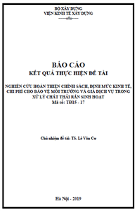 ĐỀ TÀI: Nghiên cứu xây dựng Định mức dự toán hao phí xử lý nước thải sinh hoạt theo một số công nghệ xử lý phục vụ công tác quản lý dịch vụ xử lý nước thải