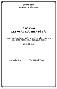 ĐỀ TÀI: Nghiên cứu biên soạn sổ tay hướng dẫn lựa chọn nhà thầu trong hoạt động xây dựng